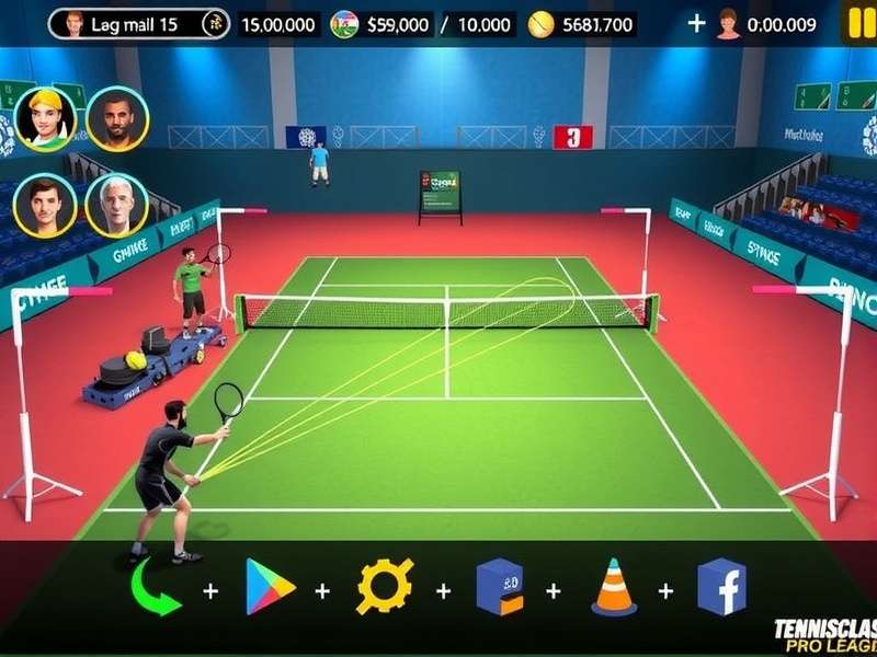 Tennis Clash Pro League match in progress showing shot trajectory